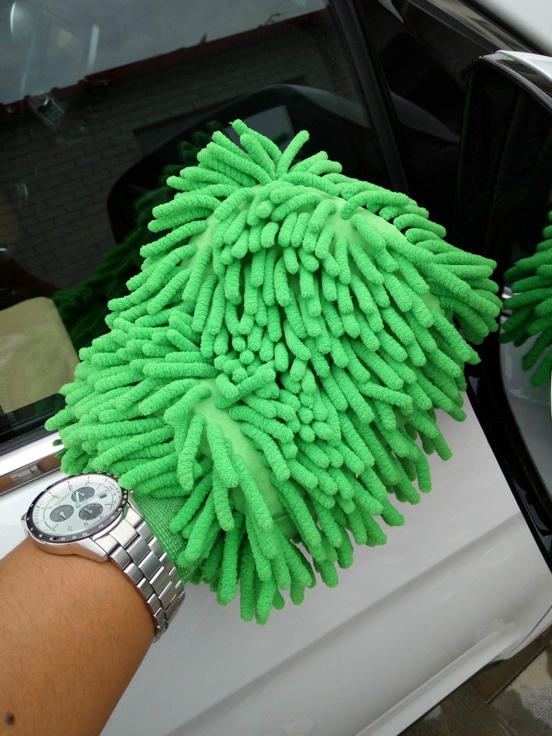 Large Double-Sided Chenille Car Wash Gloves Coral Fleece Towel Green