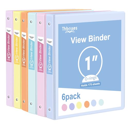 Thboxes 3 Ring Binder 6 Pack 1 Inch Binder with 2 Interior Pockets Clear View Overlay Large Capacity Round Ring Binders for Office Supplies School Home 6 Colors - Image 1