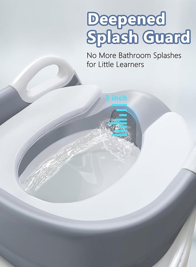 متجر الفرح مقعد تدريب على استخدام المرحاض للأطفال مع سلم للمراحيض، مع وسادة بمقبض، واقٍ من الرذاذ، ووسادة مانعة للانزلاق، وكرسي تدريب على استخدام المرحاض للأطفال، مقعد تدريب على استخدام المرحاض للأطفال من عمر سنتين إلى خمس سنوات، أولاد وبنات، رمادي - Image 3