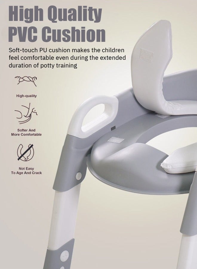 متجر الفرح مقعد تدريب على استخدام المرحاض للأطفال مع سلم للمراحيض، مع وسادة بمقبض، واقٍ من الرذاذ، ووسادة مانعة للانزلاق، وكرسي تدريب على استخدام المرحاض للأطفال، مقعد تدريب على استخدام المرحاض للأطفال من عمر سنتين إلى خمس سنوات، أولاد وبنات، رمادي - Image 5