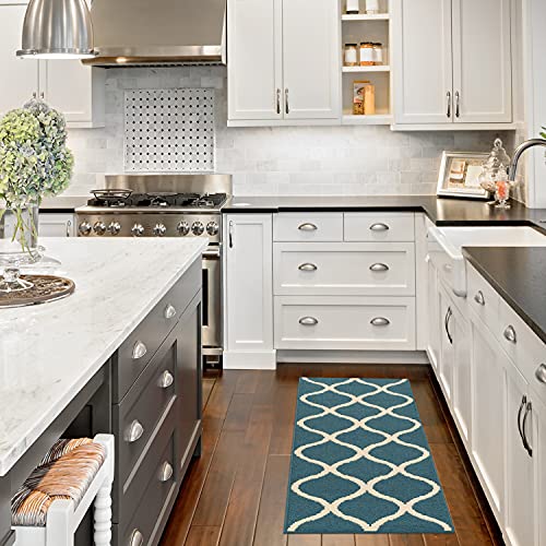 Maples Rugs Rebecca Contemporary Runner Rug Non Slip Hallway Entry Carpet [Made in USA], 1'9" x 5', Teal/Sand - Image 2