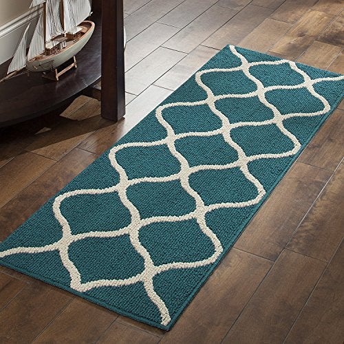 Maples Rugs Rebecca Contemporary Runner Rug Non Slip Hallway Entry Carpet [Made in USA], 1'9" x 5', Teal/Sand - Image 5