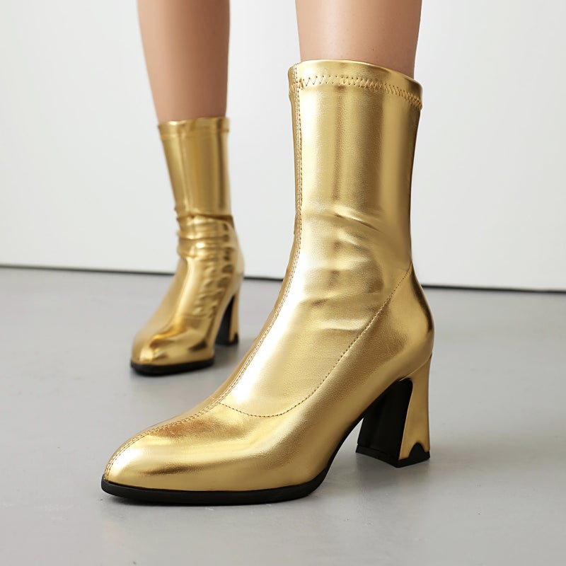 Winter Fashion High Heel Women'S Shoes 40-48 Solid Color Pointed Low Tube Women'S Boots Tide - Image 2