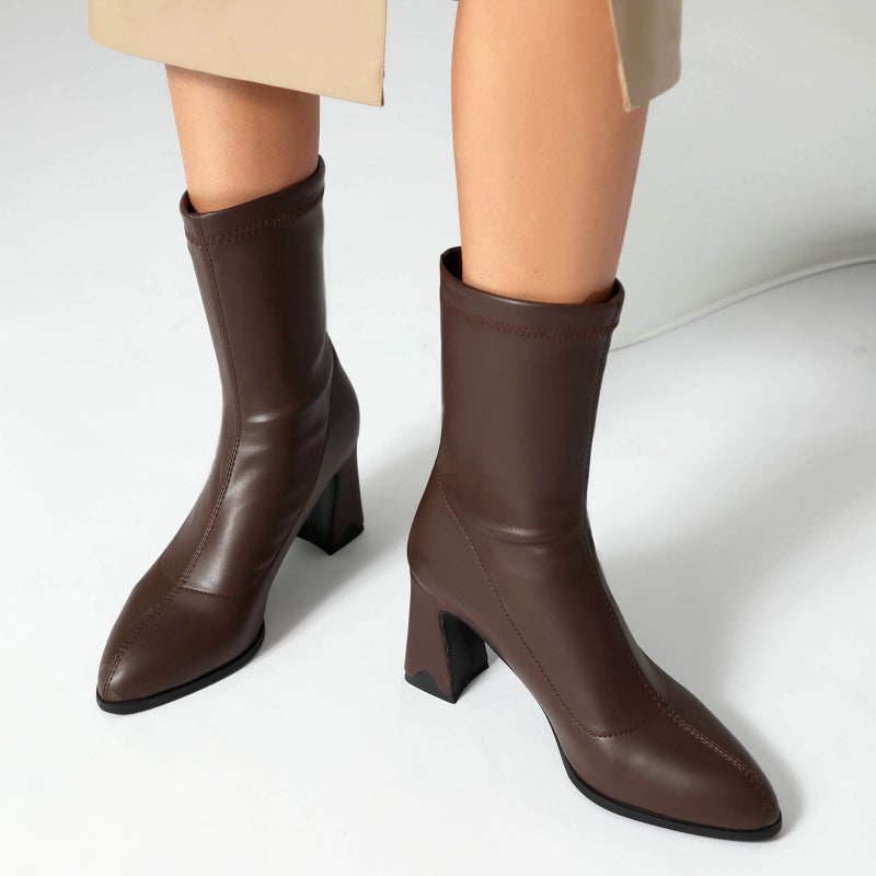 Winter Fashion High Heel Women'S Shoes 40-48 Solid Color Pointed Low Tube Women'S Boots Tide - Image 4