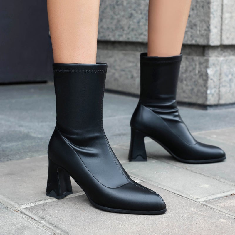 Winter Fashion High Heel Women'S Shoes 40-48 Solid Color Pointed Low Tube Women'S Boots Tide - Image 5