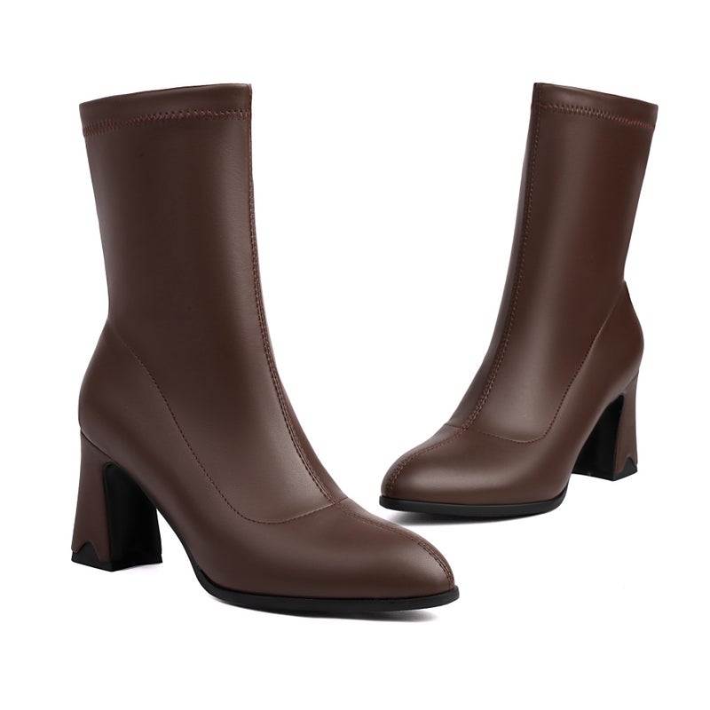 Winter Fashion High Heel Women'S Shoes 40-48 Solid Color Pointed Low Tube Women'S Boots Tide - Image 1