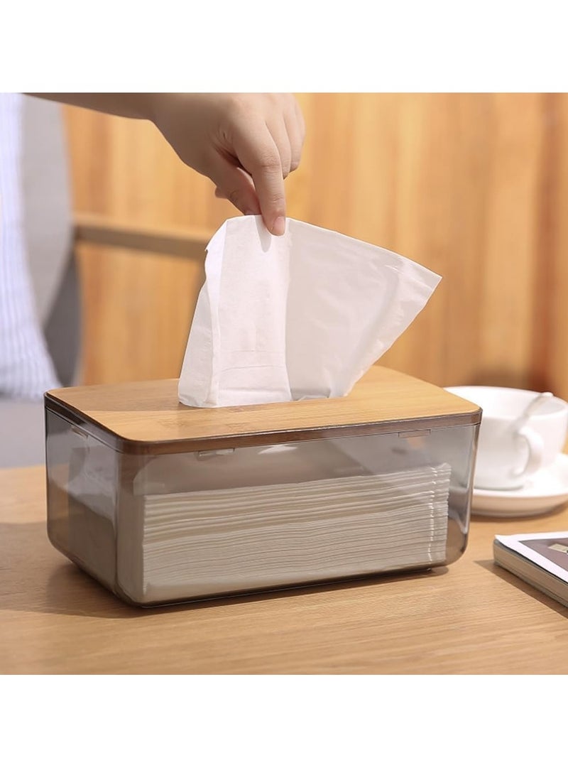 Acrylic Rectangular Tissue Box Holder with Bamboo Lid for Bathroom and Living Room-Stylish Organizer. - Image 1