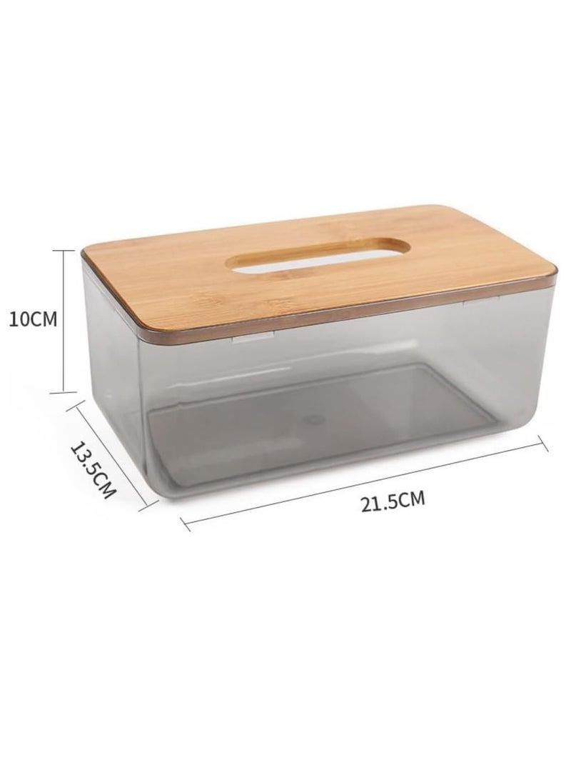 Acrylic Rectangular Tissue Box Holder with Bamboo Lid for Bathroom and Living Room-Stylish Organizer. - Image 2