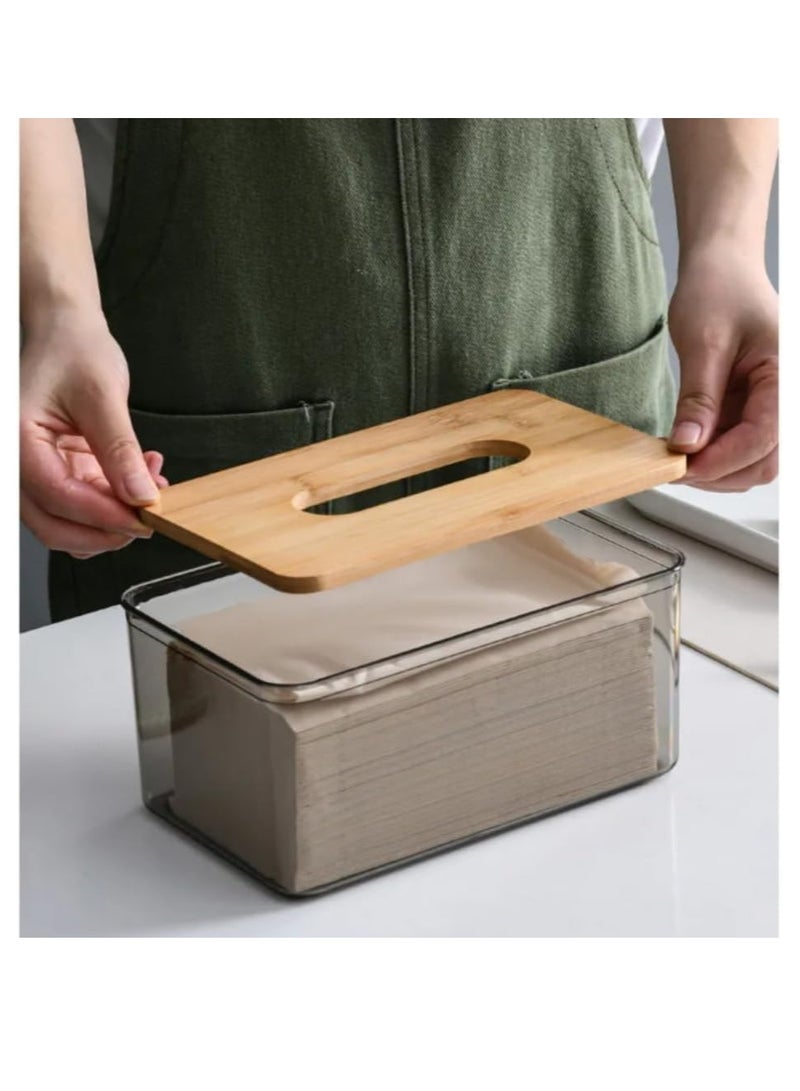 Acrylic Rectangular Tissue Box Holder with Bamboo Lid for Bathroom and Living Room-Stylish Organizer. - Image 3