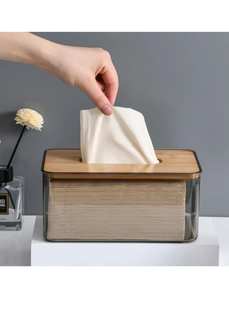 Acrylic Rectangular Tissue Box Holder with Bamboo Lid for Bathroom and Living Room-Stylish Organizer. - Image 5