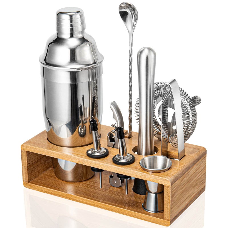 Semderm Cocktail Shaker Set, Mixology Bartender Kit 10-Piece Bar Tool Set with Stylish Bamboo Stand, Bar kit: Matini Shaker Mixing Spoon Muddler Jigger Cocksrew for Barware Set - Image 1