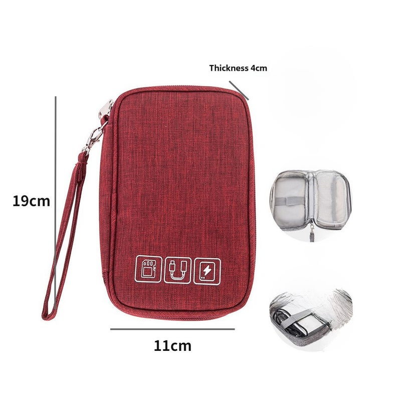 Cross-Border Hot-Selling Data Cable Storage Bag, Travel Multi-Functional Small Digital Storage Bag, New High-Looking Handheld Bag(Small wine red) - Image 1