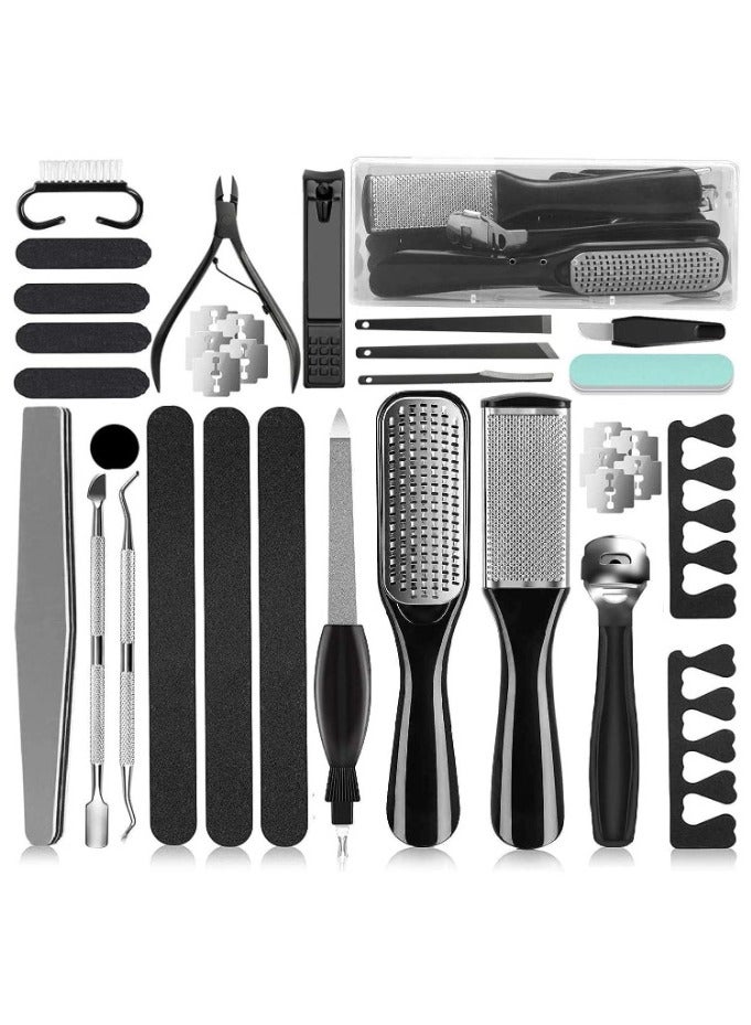 ORiTi 26 في 1 مجموعة أدوات باديكير احترافية مجموعة العناية بالقدم من الفولاذ المقاوم للصدأ مزيل الجلد الميت مجموعة باديكير للرجال والنساء للسفر 0.62 رطل - Image 1