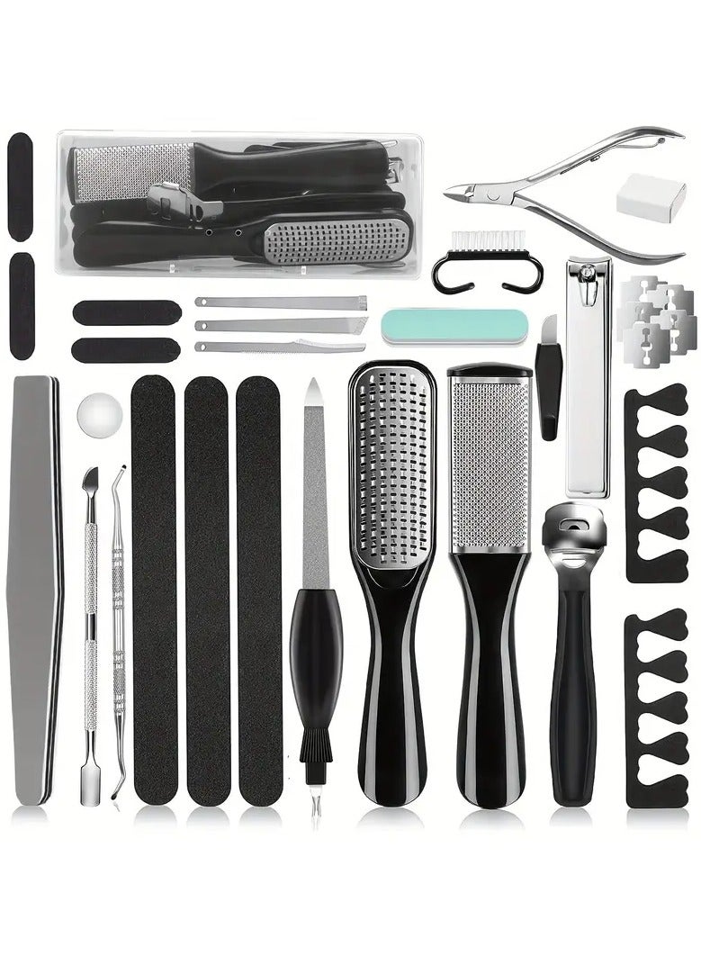 ORiTi 26 في 1 مجموعة أدوات باديكير احترافية مجموعة العناية بالقدم من الفولاذ المقاوم للصدأ مزيل الجلد الميت مجموعة باديكير للرجال والنساء للسفر 0.62 رطل - Image 2