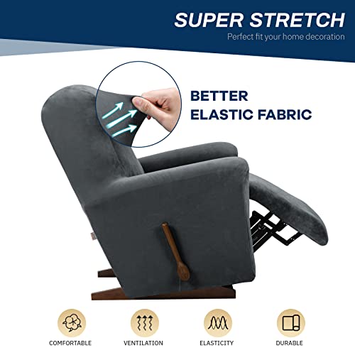 Asnomy Recliner Chair Covers Lazy Boy Recliner Covers with Pockets Stretch Velvet Couch Cover Slipcovers 1-Piece Furniture Protector for Dogs Cats(Recliner,Dark Grey) - Image 5