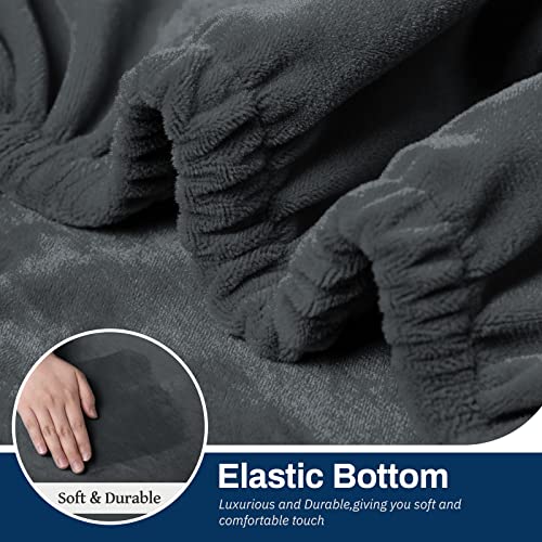 Asnomy Recliner Chair Covers Lazy Boy Recliner Covers with Pockets Stretch Velvet Couch Cover Slipcovers 1-Piece Furniture Protector for Dogs Cats(Recliner,Dark Grey) - Image 3