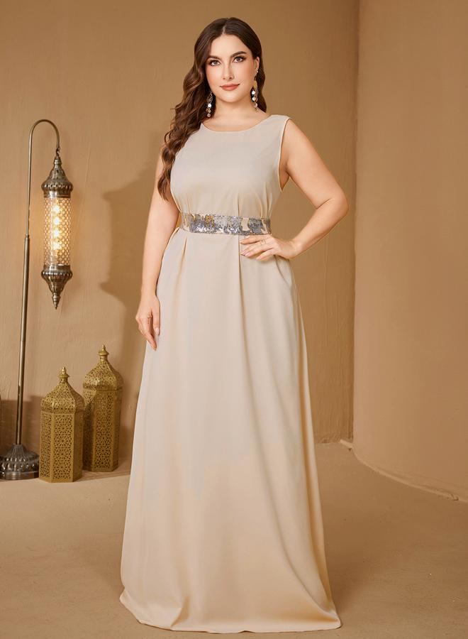 SUPGIR Plus Size Beige Embellished Kimono with Inner Dress Co-Ords - Image 2