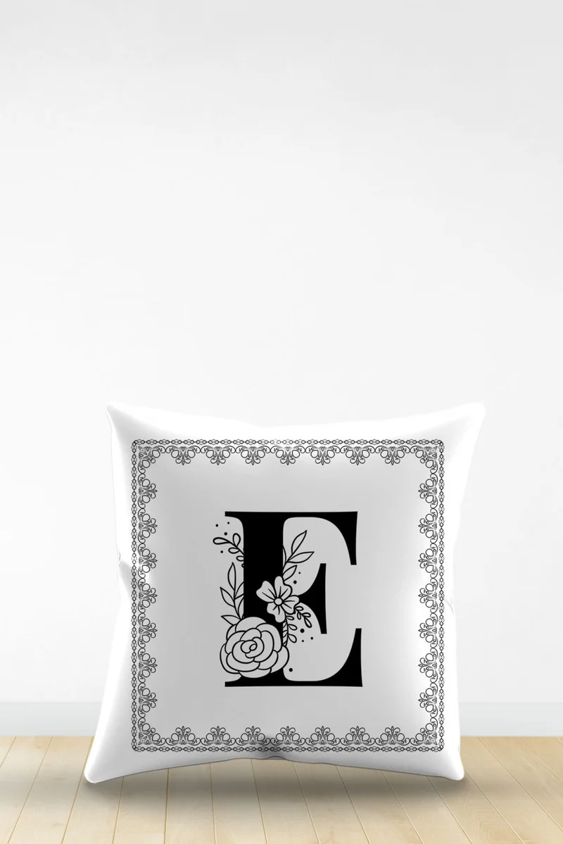 ارتافيسا Double Sided Digital Printed Letter E Decorative Faux Leather Throw Pillow Cover