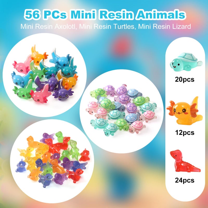 IHFAIO 56PCs Mini Resin Animals, Turtles Lizard Axolotls, Mini Resin Figures to Hide Around The Office Home Garden Dollhouse - Image 2