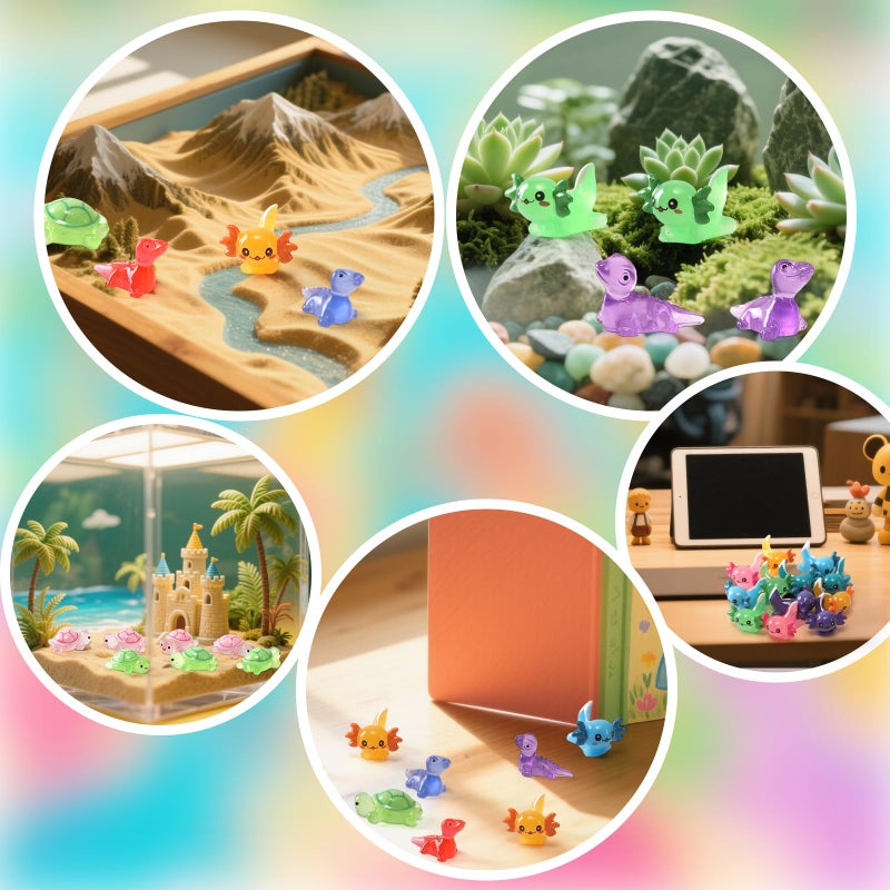 IHFAIO 56PCs Mini Resin Animals, Turtles Lizard Axolotls, Mini Resin Figures to Hide Around The Office Home Garden Dollhouse - Image 4
