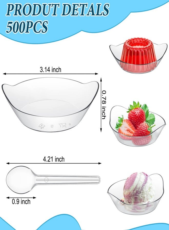 Potchen 500 Pcs Mini Dessert Bowls with Spoons 1 oz Disposable Mini Dessert Plates Plastic Serving Bowls with Clear Plastic Spoons Ice Cream Plates Party Serving Trays for Appetizers, Chocolates, Fruit - Image 2
