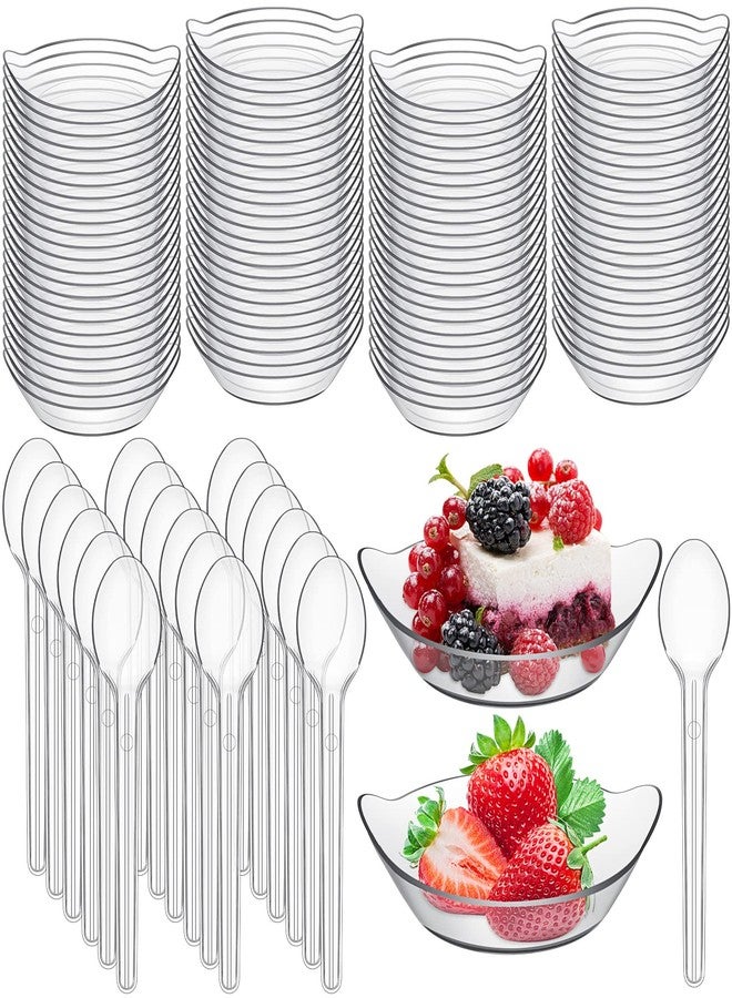 Potchen 500 Pcs Mini Dessert Bowls with Spoons 1 oz Disposable Mini Dessert Plates Plastic Serving Bowls with Clear Plastic Spoons Ice Cream Plates Party Serving Trays for Appetizers, Chocolates, Fruit - Image 1