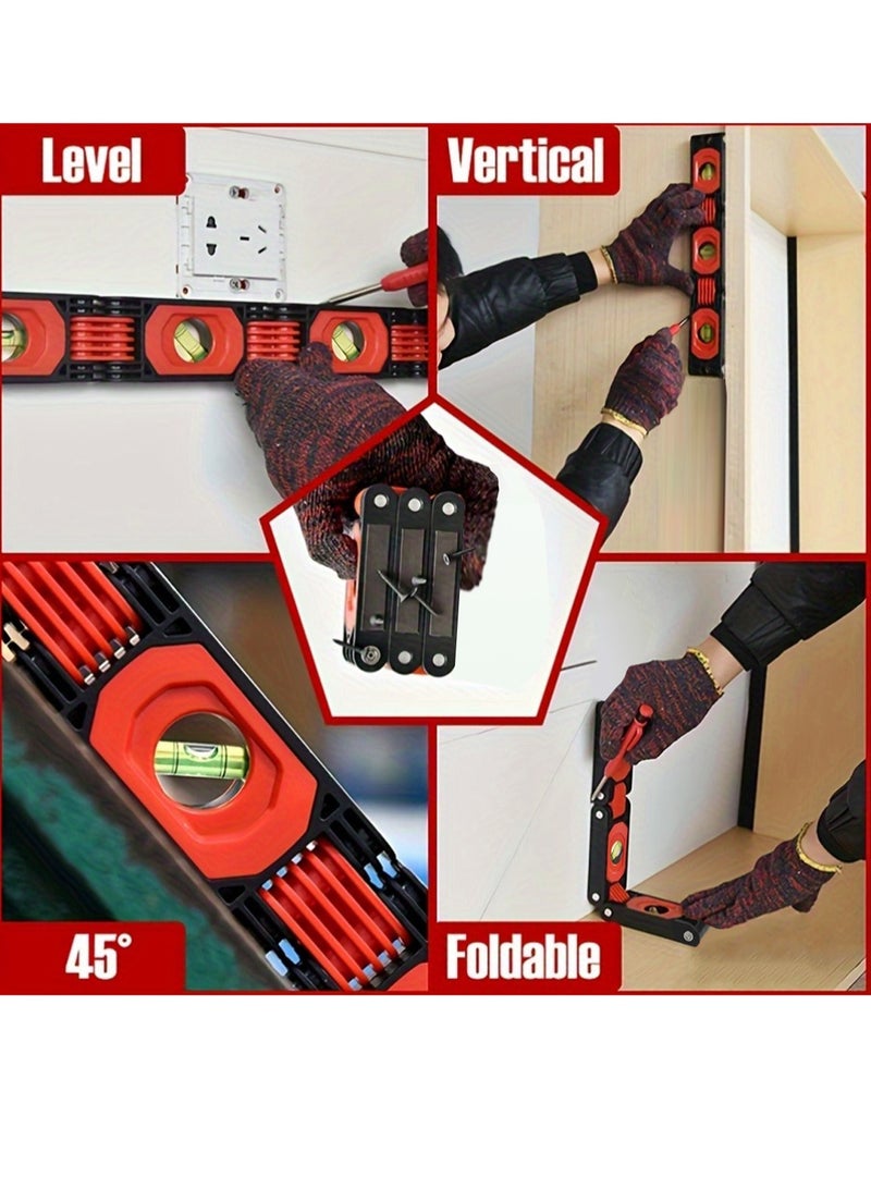 LOOPITYS Foldable Levels 3 Sections Measuring Folding Level With Easy Read Level Bubble 45°/90°/180° Woodworking Foldable Level Measuring Tool,Suitable for verticalmeasurement/horizontameasurement/angle foldable,etc de mesure multi-angles - Image 1