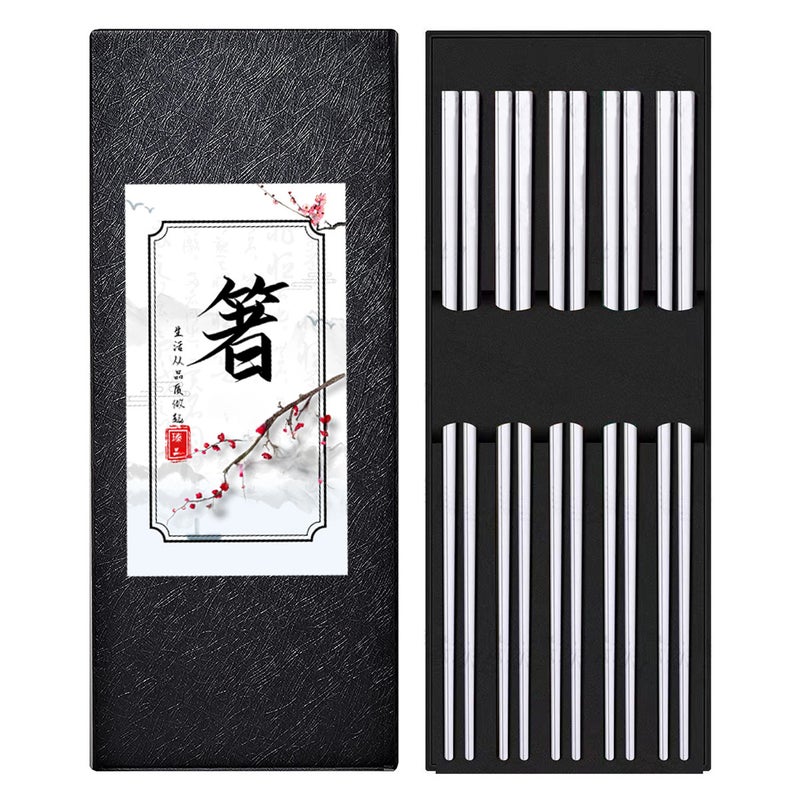 304 Stainless Steel Chopsticks 5-Pair Gold-Tone Color Titanium Coated with Custom Logo Box Silver Light Body 