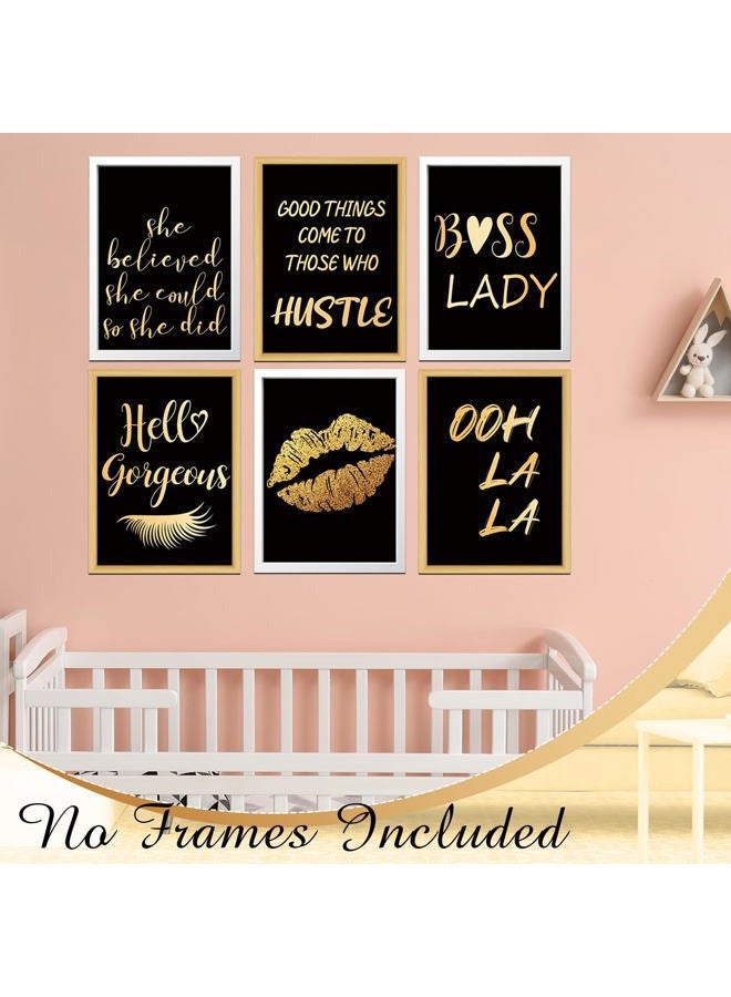 Clabby 6 Pcs Black Gold Wall Art Decor Posters Inspirational Wall Poster Boss Lady Motivational Saying 8" x 10" Print Decor Unframed Motivational Print for Women Bedroom Living Room - Image 4