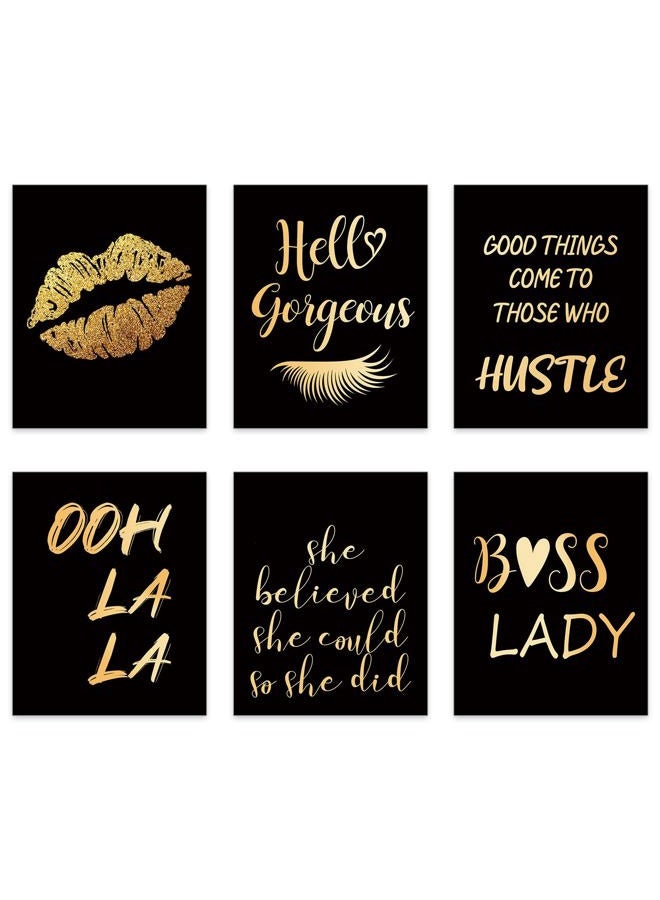 Clabby 6 Pcs Black Gold Wall Art Decor Posters Inspirational Wall Poster Boss Lady Motivational Saying 8" x 10" Print Decor Unframed Motivational Print for Women Bedroom Living Room - Image 1