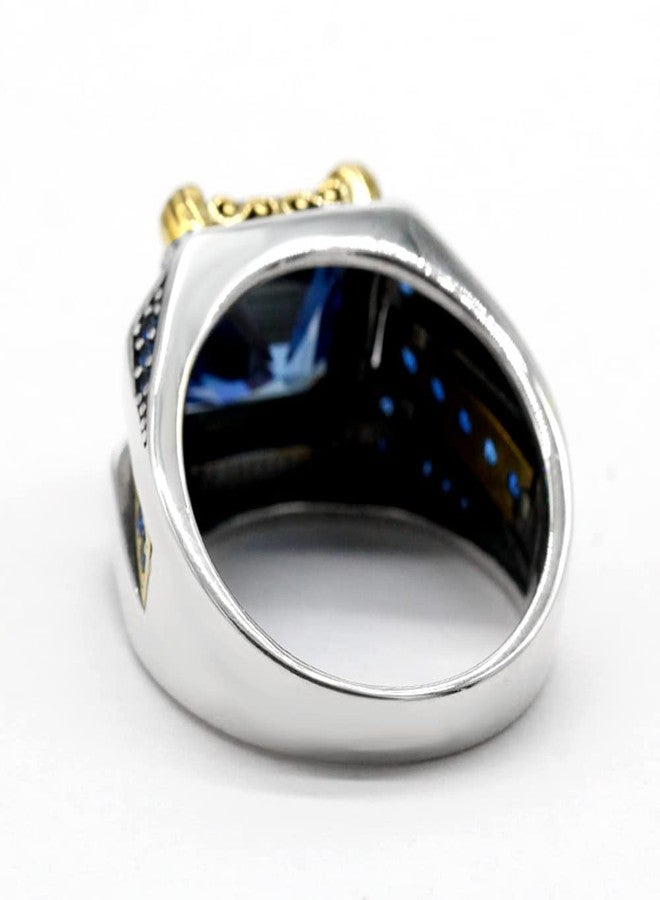 LovePlus Solid S925 Sterling Silver Square Natural Blue Cut Zircon Ring Handmade Elegant Style Stone Men's/Women's Ring, Suitable for Daily Wear Gift Size(7) - Image 4