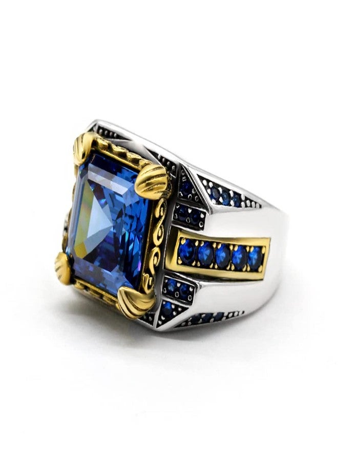 LovePlus Solid S925 Sterling Silver Square Natural Blue Cut Zircon Ring Handmade Elegant Style Stone Men's/Women's Ring, Suitable for Daily Wear Gift Size(7) - Image 3