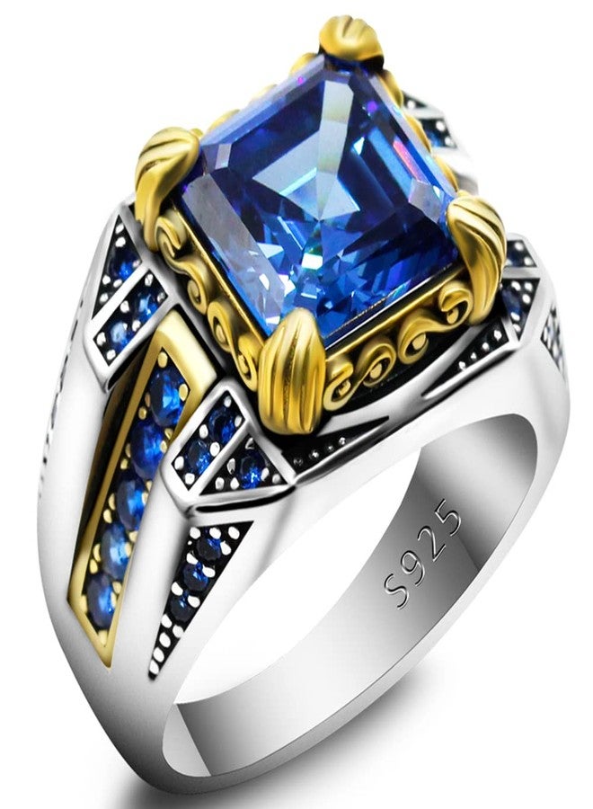 LovePlus Solid S925 Sterling Silver Square Natural Blue Cut Zircon Ring Handmade Elegant Style Stone Men's/Women's Ring, Suitable for Daily Wear Gift Size(7) - Image 1