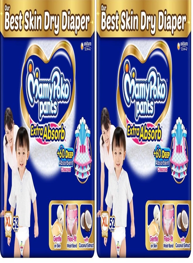 MamyPoko Pants Extra Absorb Baby Diapers, X-Large (XL), 52 Count, 12-17kg (Pack of 2)