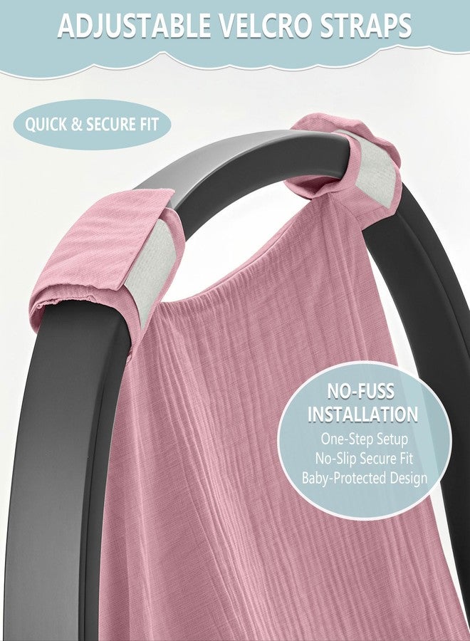 C COMCROSFLY Baby Car Seat Cover, 100% Muslin Carseat Cover, Universal Carseat Covers Baby Girl, Infant Car Seat Cover for Sun, Bug, and Comfort Protection (Pink) - Image 3