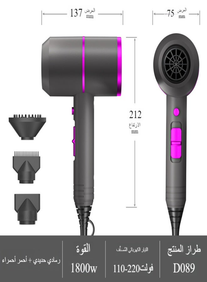 Professional Hair Dryer, 1500W AC Motor Fast Drying Ion Hairdryer, 2 Speeds 3 Heat Setting and One-Touch Cold Air - Image 2