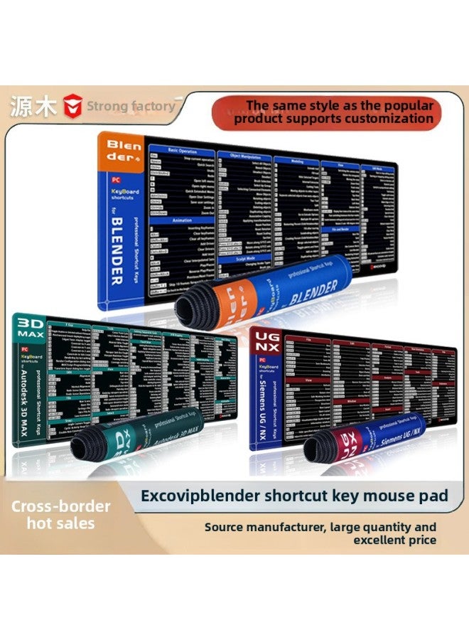 Blender Programming Language Full English Mouse Pad Shortcut Key E-sports Large Dirty-Resistant Office Desk Pad-Colour:300*800*2mm-Pattern:Hot Selling-blender  - Image 2