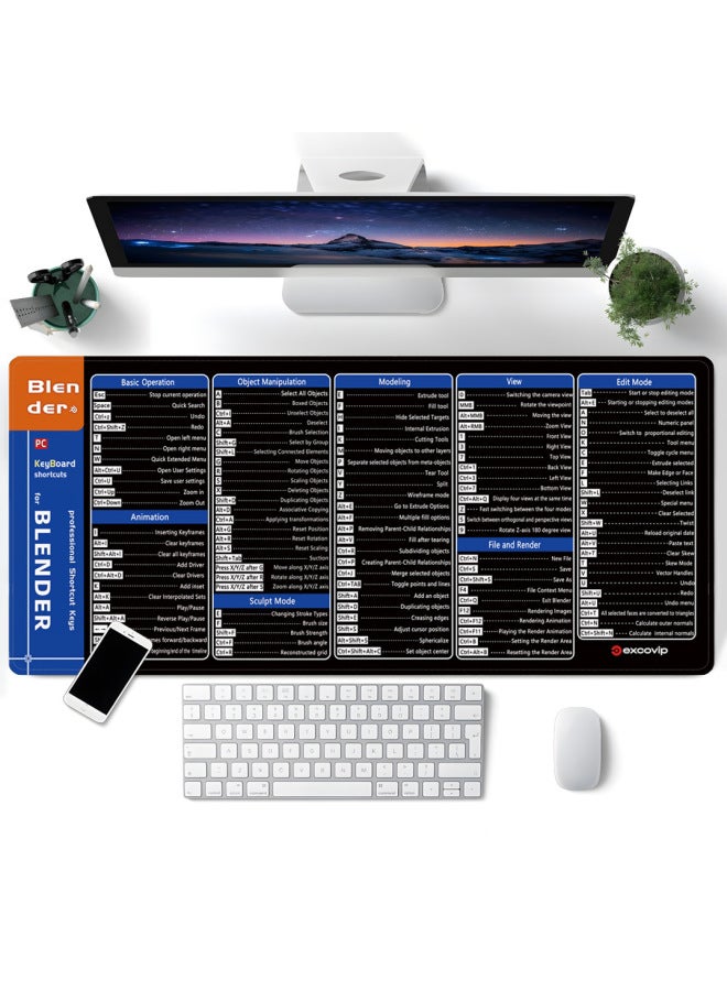 Blender Programming Language Full English Mouse Pad Shortcut Key E-sports Large Dirty-Resistant Office Desk Pad-Colour:300*800*2mm-Pattern:Hot Selling-blender  - Image 1