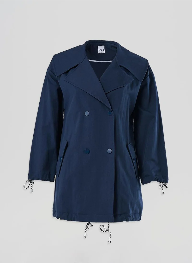 Kayra Buttoned Wide Collar Trench Coat Dark Navy