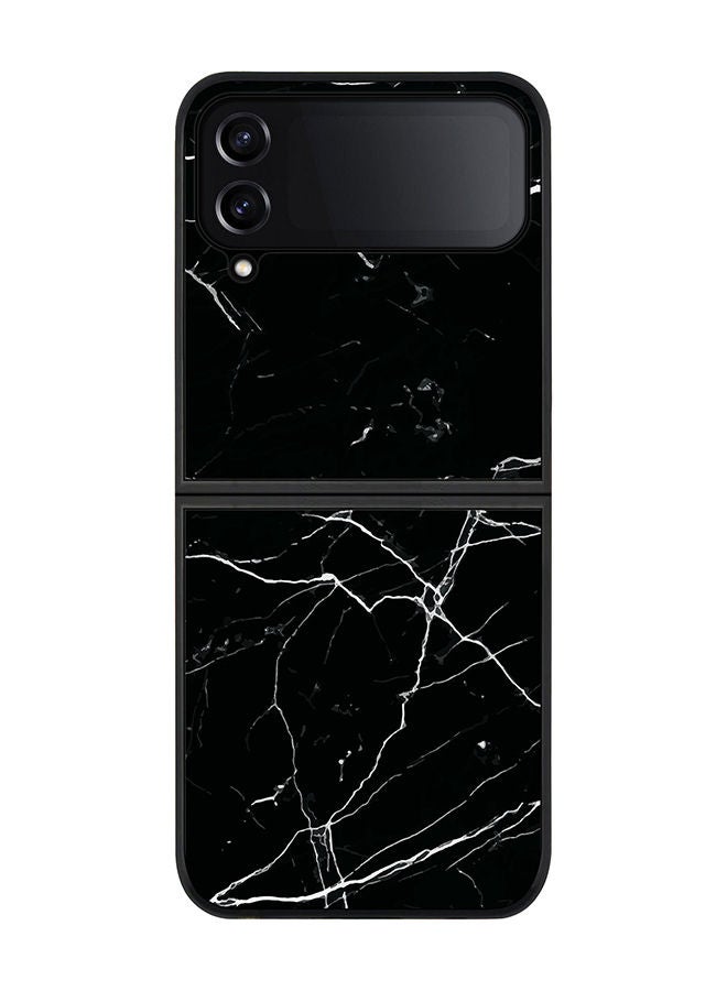 Stylizedd Rugged Black edge case for Samsung Galaxy Z Flip4 Slim fit Soft Case Flexible Rubber Edges Anti Drop TPU Gel Thin Cover - Marble Print Black - Image 1