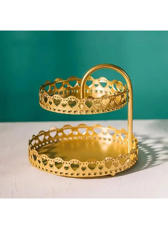 Golden Two Tier Storage Rack For Pastries Fruit And Cakes - Image 2