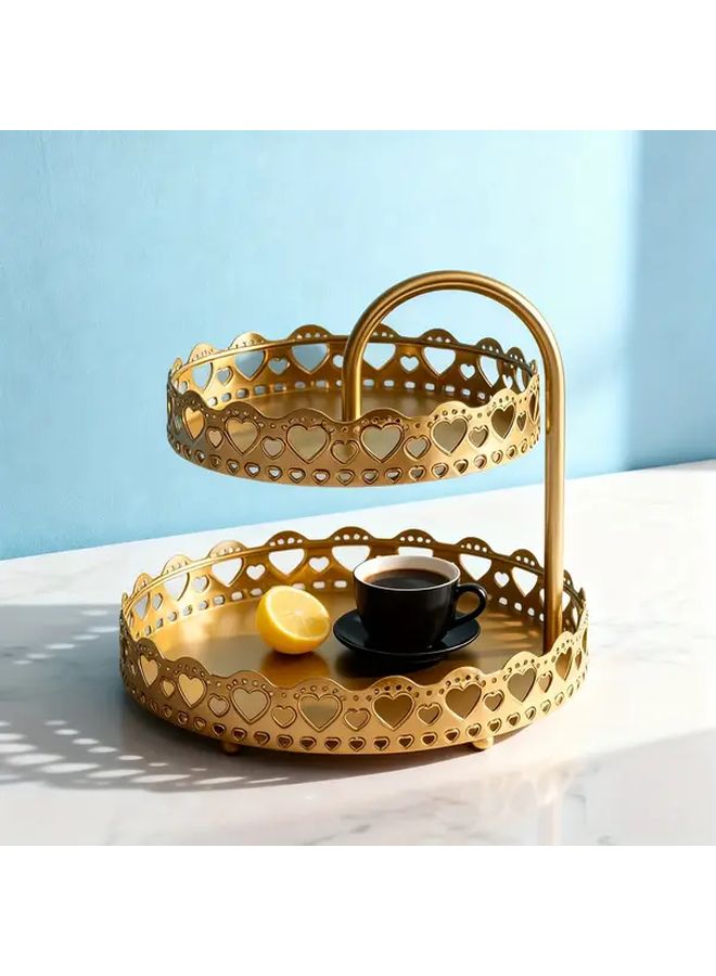 Golden Two Tier Storage Rack For Pastries Fruit And Cakes - Image 5