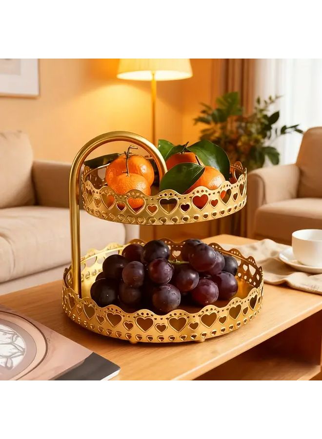 Golden Two Tier Storage Rack For Pastries Fruit And Cakes - Image 4