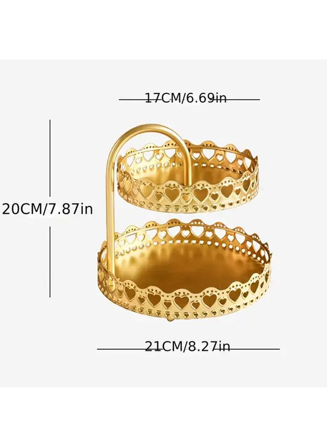 Golden Two Tier Storage Rack For Pastries Fruit And Cakes - Image 3