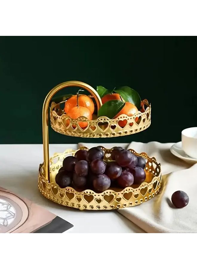 Golden Two Tier Storage Rack For Pastries Fruit And Cakes - Image 1