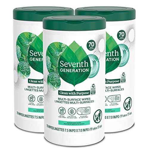 Seventh Generation Multi Purpose Wipes All Purpose Cleaning Garden Mint scent with 100 Essential Oils and Botanical Ingredients 70 count Pack of 3
