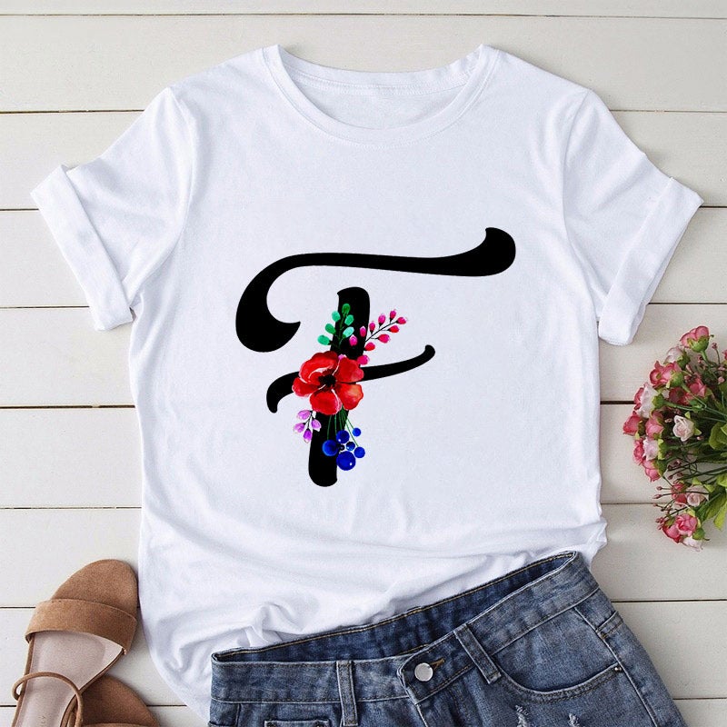[Hair On The Day] T-Shirt Women'S Short-Sleeved Printed Butterfly Letter Large Size T-Shirt 26 English Women'S Wear - Image 1