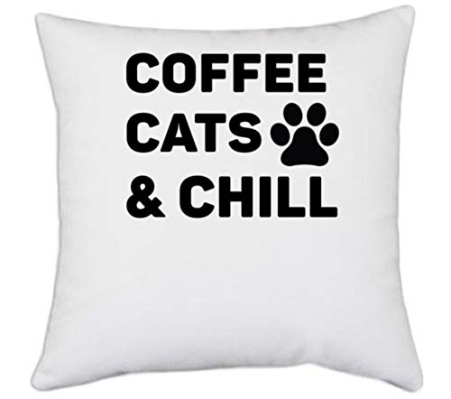 UDNAG White Polyester Coffee Cat Coffee Cat Pillow Cover 16 Inch X 16 Inch