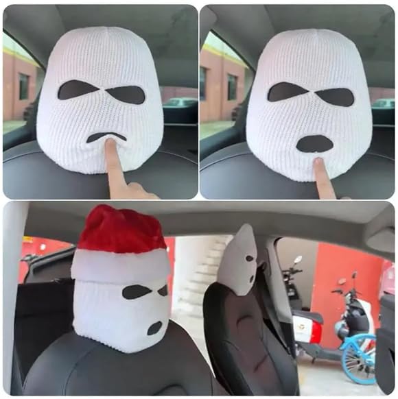 YOURKARTS.COM Car Seat Headrest Full Face Cover – Funny Ski Mask Hat Design with Anti-Ash Protection for Car Seats-White (Pack of 2) Car seat ski mask - Image 5