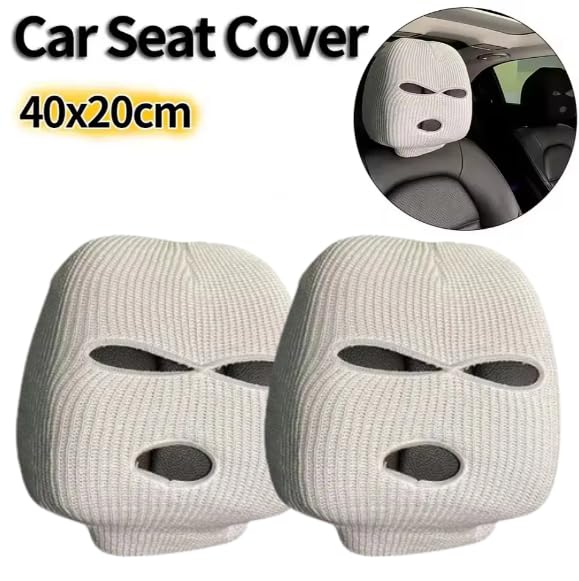 YOURKARTS.COM Car Seat Headrest Full Face Cover – Funny Ski Mask Hat Design with Anti-Ash Protection for Car Seats-White (Pack of 2) Car seat ski mask - Image 3